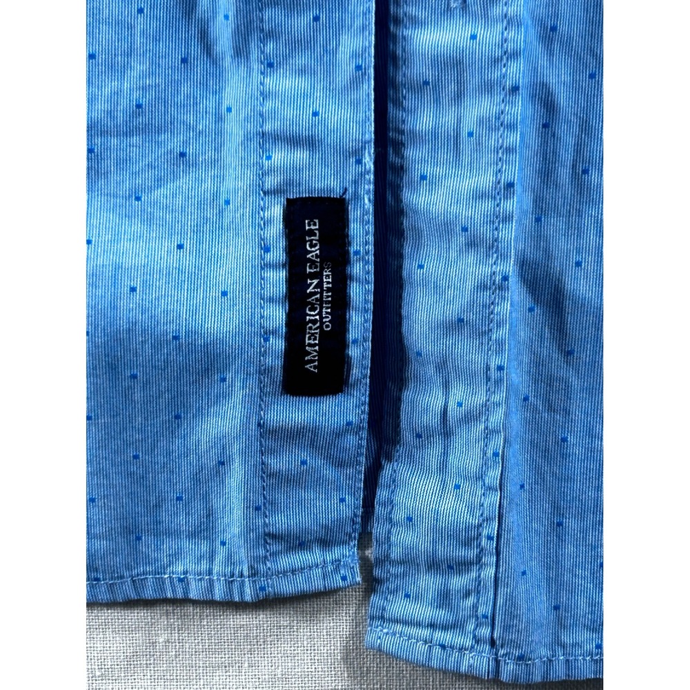 American Eagle Mens XXL Blue Seriously Soft Dot Button Down Shirt Long Sleeve - Picture 2 of 14